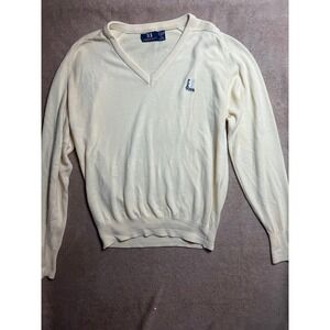 Vtg PGA Tour Sweater Men Large Golf Cotton Made in USA Pale Light Yellow (Z)